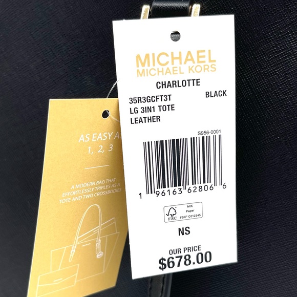 Michael Kors Large Charlotte 3 in 1 Tote Bag Black - Picture 16 of 16